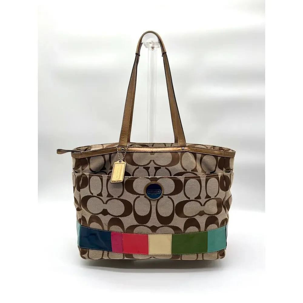Coach Signature Brown and Tan Travel/Diaper Bag with Navy changing pad